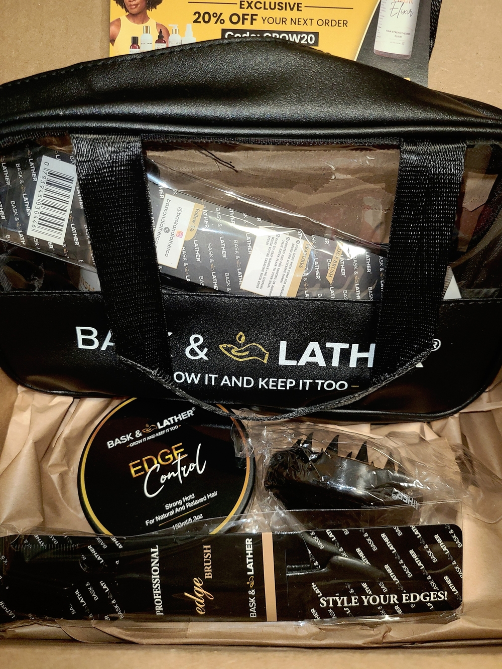 Bask & Lather Hair Growth Travel Kit Bundle Edge Control Scalp Massager NEW